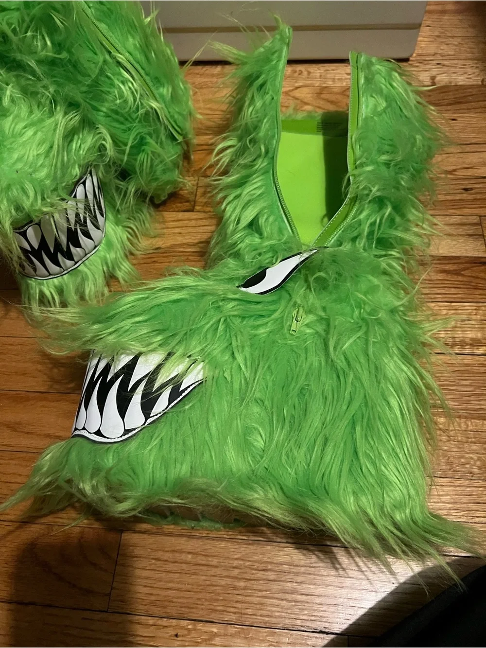Fluffy Green Monster Platform Boots, size 6